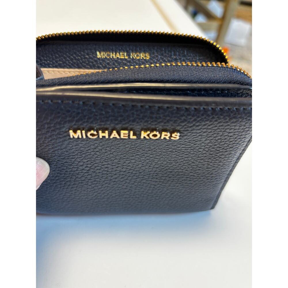 Michael Kors NWOT Portafoglio Jet Set Bifold Wallet Leather Blue Zip Around - Picture 7 of 7